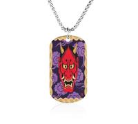 FodPand Red Oni Mask Necklace for Women Men 23.6" Chain Titanium Steel Dog Tag Necklace Personalized Pendant Lightweight Hip Hop Jewelry Keepsake Gift for Birthday, Valentine's Day
