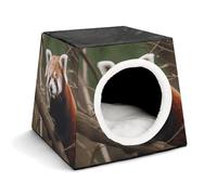 FODPAND Red Panda on Tree Branch Cat Bed Cave for Small Dog Cat House 3-in-1 Foldable Cats Beds with Removable Washable Cushioned Pillow Covered Cave Pet Tents with Non-Slip Bottom