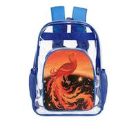 FodPand Red Phoenix Clear Mini Backpack Transparent Backpacks PVC See Through Clear Bag for Work Travel, Blue, 43X32.5cm, Daypack Backpacks