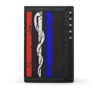 FodPand Red Stripe Firefighter USA Flag Wallet,Portable Three Folds Wallet Sturdy With Hanging Buckle Zipper Wallets for Man Woman