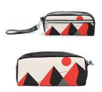 FodPand Red Sun Mountain Pencil Pouch Mini Makeup Bag with Handle - 7.8x3.9x2.1 Inches Durable Waterproof PU Leather, Large Capacity Portable Pencil Case for Office, Travel