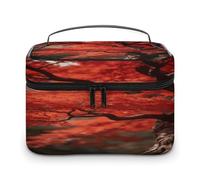 FodPand Red Trees Makeup Bag with Makeup Brush Compartment Cosmetic Bag with Handle And Zipper Portable Organizer Bag for Daily, Camping, Traveling, Hotel
