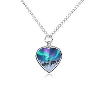 FodPand Reindeer Under Aurora Pet Memorial Necklace for Ashes Waterproof Cremation Jewelry for Men Women Adjustable Pet Urn Pendant with Filling Kit Keepsake Gift for Loss of Dog Cat