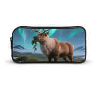 FodPand Reindeer with Northern Lights Pencil Case Multifunctional Pencil Pouch Large Capacity Adults Portable Tool Storage Organizer Bag Marker Case Office Accessory Or Cosmetic Bag