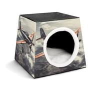 FODPAND Retro Airplane Cat Bed Cave for Small Dog Cat House 3-in-1 Foldable Cats Beds with Removable Washable Cushioned Pillow Covered Cave Pet Tents with Non-Slip Bottom