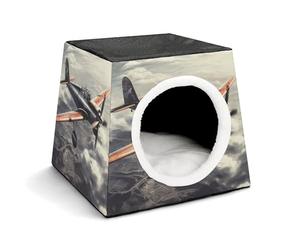 FODPAND Retro Airplane Cat Bed Cave for Small Dog Cat House 3-in-1 Foldable Cats Beds with Removable Washable Cushioned Pillow Covered Cave Pet Tents with Non-Slip Bottom