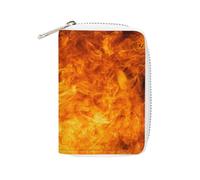 FodPand Roaring Flame Credit Card Holder Compact Leather Card Wallet Zipper Portable Id Purse 20 Cards Slots