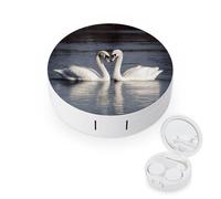 FodPand Romantic White Swan Contact Lens Case Portable Contact Lens Applicator Removal Tool Kit Cute Round Eyeglass Cases with Mirror for Daily Vision Care And Outdoor Use