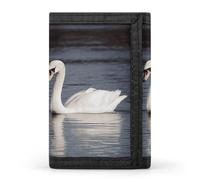 FodPand Romantic White Swan Wallet Large Capacity Trifold Wallet Wallet for Men with ID Holder RFID Blocking Purse Polyester Wallets