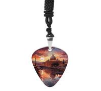 FodPand Rome Sunset Guitar Pick Necklace Stainless Steel R&B Music Jewelry Guitar Pick Pendant Pick Holder Pendant Hip Hop Punk Music Necklace for Musicians Music Lovers