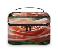 FodPand Rose Flower Pink Makeup Bag,Portable Large Capacity Travel Cosmetic Bag Adjustable Lightweight Hand-held Makeup Box for Women Daily Use