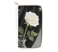 FodPand Rose Flower Wallets for Men Women - PU Leather Zip Around Wallet with 4 Card Slots & 3 Cash Compartments, 7.8 X 4.1 Inch Large Capacity Long Purse for Travel