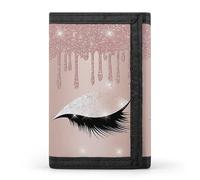 FodPand Rose Gold Eyelashes Wallet,Portable Three Folds Wallet Sturdy With Hanging Buckle Zipper Wallets for Man Woman