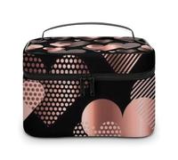 FodPand Rose Gold Love Heart Makeup Bag,Portable Large Capacity Travel Cosmetic Bag Adjustable Lightweight Hand-held Makeup Box for Women Daily Use