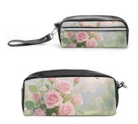 FodPand Rose Pencil Pouch Mini Makeup Bag with Handle - 7.8x3.9x2.1 Inches Durable Waterproof PU Leather, Large Capacity Portable Pencil Case for Office, Travel