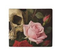 FodPand Rose Skull Bifold Wallet for Men Women, 4.3"x3.7" Compact Leather Wallet with ID Window & Coin Pocket, Slim Minimalist Card Holder for Daily Carry & Travel
