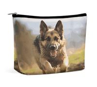 FodPand Running German Shepherd Dog Makeup Bag Portable Travel Makeup Pouch Cosmetic Bags Zipper Bag Small Toiletry Pouch For Women