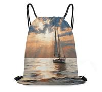 FodPand Sailing Boat on The Sea Drawstring Backpack Gym Trip Cinch Sack for Unisex Waterproof Shoe Bags for Travel Honeycomb Fabric Drawstring Bag 16x 20 Inch for Swimming Beach
