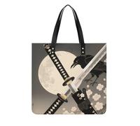 FodPand Samurai Sword Draw Tote Bag for Women Leather Work Shopper Beach Handbag Travel Carryall Shoulder Bag