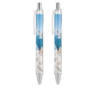 FodPand Santorini Greek Island Ballpoint Pens Fine Point Smooth Writing Pen Retractable Ball Point Pens 0.5mm Black Ink Pen Office Supplies Gifts for Men Women 2 PCS