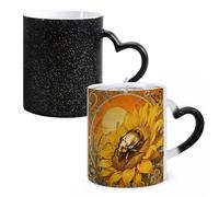 FodPand Scarab Sunflower Color Changing Mugs Heat Sensitive Ceramic Coffee Mugs Funny Temperature Changing Mug Novelty Magic Cup Gift for Coffee Lover 11 Oz