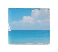 FodPand Sea Beach Bifold Wallet for Men Women, 4.3"x3.7" Compact Leather Wallet with ID Window & Coin Pocket, Slim Minimalist Card Holder for Daily Carry & Travel