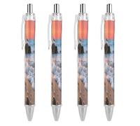 FodPand Sea Beach Sunset Ballpoint Pens Fine Point Smooth Writing Pen Retractable Ball Point Pens 0.5mm Black Ink Pen Office Supplies Gifts for Men Women 4 PCS