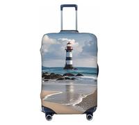 FodPand Sea Lighthouse Sandbeach Travel Luggage Cover Elastic Suitcase Cover Protector Anti-Scratch Luggage Protector Universal Washable Travel Sleeve Baggage Case Fits 18-32 Inch Suitcase, Black, XL