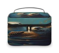 FodPand Sea Otters Painting Makeup Bag,Portable Large Capacity Travel Cosmetic Bag Adjustable Lightweight Hand-held Makeup Box for Women Daily Use