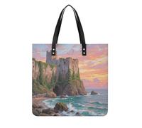 FodPand Sea - Side Castle Tote Bag for Women Leather Work Shopper Beach Handbag Travel Carryall Shoulder Bag