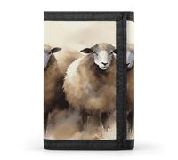 FodPand Sheeps Watercolor Wallet,Portable Three Folds Wallet Sturdy With Hanging Buckle Zipper Wallets for Man Woman