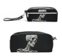 FodPand Skeleton Holding A Red Rose Pencil Pouch Mini Makeup Bag with Handle - 7.8x3.9x2.1 Inches Durable Waterproof PU Leather, Large Capacity Portable Pencil Case for Office, Travel