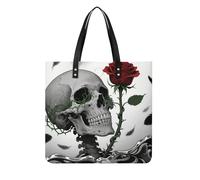 FodPand Skeleton Red Rose Tote Bag 15.4 Inch Fashion Leather Handbag Reusable Shopping & Work Bag for Women