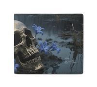 FodPand Skull Floral Bifold Wallet for Men Women, 4.3"x3.7" Compact Leather Wallet with ID Window & Coin Pocket, Slim Minimalist Card Holder for Daily Carry & Travel