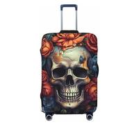 FodPand Skull Surrounded by Flowers Travel Luggage Cover Elastic Suitcase Cover Protector Anti-Scratch Luggage Protector Universal Washable Travel Sleeve Baggage Case Fits 18-32 Inch Suitcase, Black