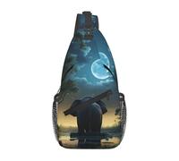 FodPand Sling Bag For Women Men Crossbody Shoulder Bag Sling Backpack Elephant Look At The Moon Chest Bag Travel Hiking Casual Sport Daypack