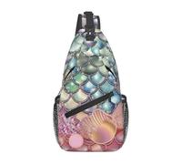 FodPand Sling Bag For Women Men Crossbody Shoulder Bag Sling Backpack Pearl Fantasy Mermaid Scales Chest Bag Travel Hiking Casual Sport Daypack