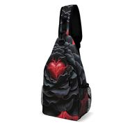FodPand Sling Bag Lightweight Crossbody Chest Pack Black Mandala Heart Travel Shoulder Bag with Adjustable Strap