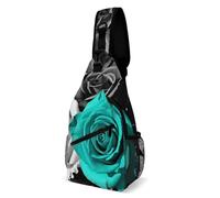 FodPand Sling Bag Lightweight Crossbody Chest Pack Black White Teal Gray Rose Flowers Travel Shoulder Bag with Adjustable Strap