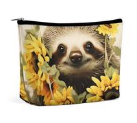 FodPand Sloth Sunflower Makeup Bag Cosmetic Bags for Travel Portable Make Bag Leather Cosmetic Pack for Women Zips Shut