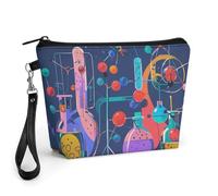 FodPand Small Makeup Bag with Handle - PU Leather Abstract Science Chemistry Cosmetic Bag for Purse Travel Makeup Organizer Toiletry Pouch Portable Zipper Make Up Pouch for Women 8.9x2.6x5.7 in