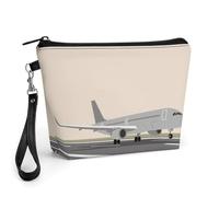 FodPand Small Makeup Bag with Handle - PU Leather Airplane on Airport Cosmetic Bag for Purse Travel Makeup Organizer Toiletry Pouch Portable Zipper Make Up Pouch for Women 8.9x2.6x5.7 in