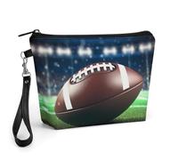 FodPand Small Makeup Bag with Handle - PU Leather American Football Cosmetic Bag for Purse Travel Makeup Organizer Toiletry Pouch Portable Zipper Make Up Pouch for Women 8.9x2.6x5.7 in
