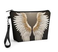 FodPand Small Makeup Bag with Handle - PU Leather Angel Wing Cosmetic Bag for Purse Travel Makeup Organizer Toiletry Pouch Portable Zipper Make Up Pouch for Women 8.9x2.6x5.7 in