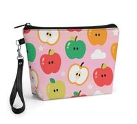 FodPand Small Makeup Bag with Handle - PU Leather Apples Pattern Cosmetic Bag for Purse Travel Makeup Organizer Toiletry Pouch Portable Zipper Make Up Pouch for Women 8.9x2.6x5.7 in