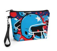 FodPand Small Makeup Bag with Handle - PU Leather Baseball Helmet Blue Cosmetic Bag for Purse Travel Makeup Organizer Toiletry Pouch Portable Zipper Make Up Pouch for Women 8.9x2.6x5.7 in