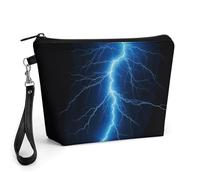 FodPand Small Makeup Bag with Handle - PU Leather Blue Lightning Cosmetic Bag for Purse Travel Makeup Organizer Toiletry Pouch Portable Zipper Make Up Pouch for Women 8.9x2.6x5.7 in