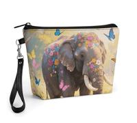 FodPand Small Makeup Bag with Handle - PU Leather Butterfly Elephant Cosmetic Bag for Purse Travel Makeup Organizer Toiletry Pouch Portable Zipper Make Up Pouch for Women 8.9x2.6x5.7 in