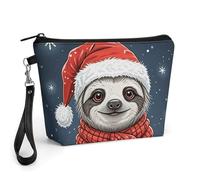 FodPand Small Makeup Bag with Handle - PU Leather Christmas Sloth Cosmetic Bag for Purse Travel Makeup Organizer Toiletry Pouch Portable Zipper Make Up Pouch for Women 8.9x2.6x5.7 in