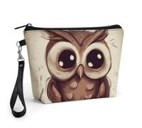 FodPand Small Makeup Bag with Handle - PU Leather Cute Owl Cosmetic Bag for Purse Travel Makeup Organizer Toiletry Pouch Portable Zipper Make Up Pouch for Women 8.9x2.6x5.7 in
